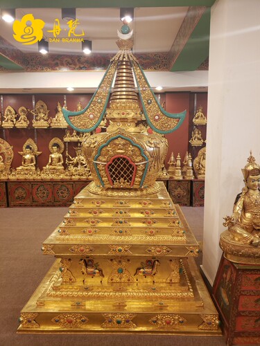 尼泊尔全鎏金精品菩提塔纯铜大号手工佛塔超大号寺院西藏古代铜雕