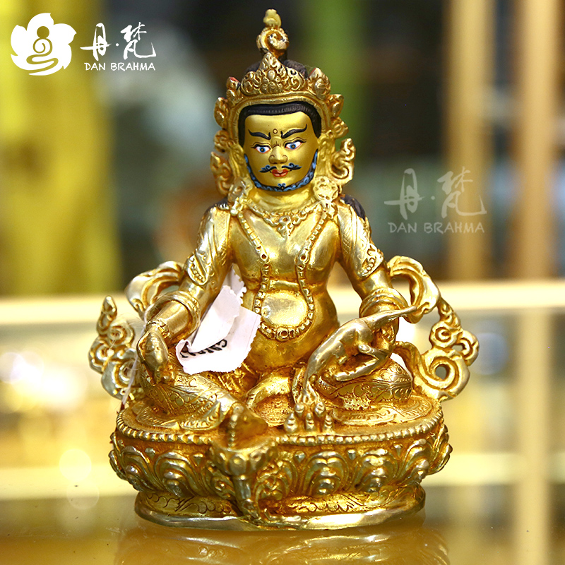 尼泊尔黄财神雕像 5寸全鎏金小雕像 随身佛 藏巴拉雕像 高度14cm