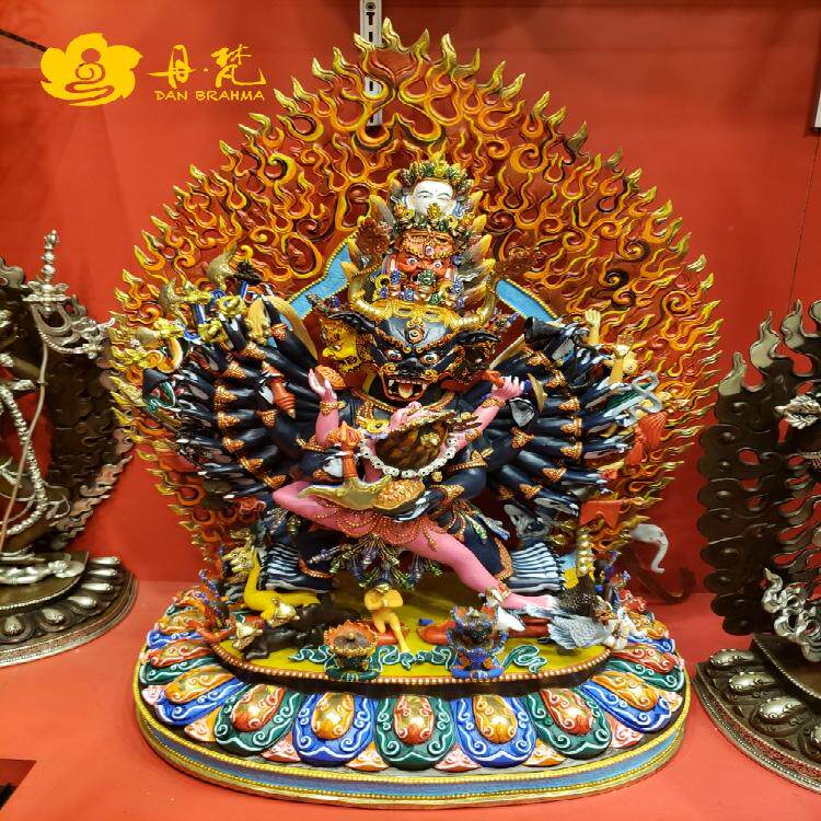 尼泊尔纯铜彩绘大威德金刚雕像2尺雕像大师精工制作西藏古代铜雕