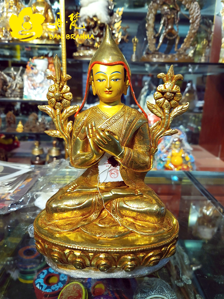 宗喀巴大师雕像雕像尼泊尔全鎏金客一尺手工铜雕铜佛西藏古代铜雕