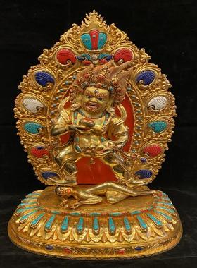 尼泊尔黑财神释迦族大师作品全鎏金纯铜雕刻镶嵌宝石高度40cm