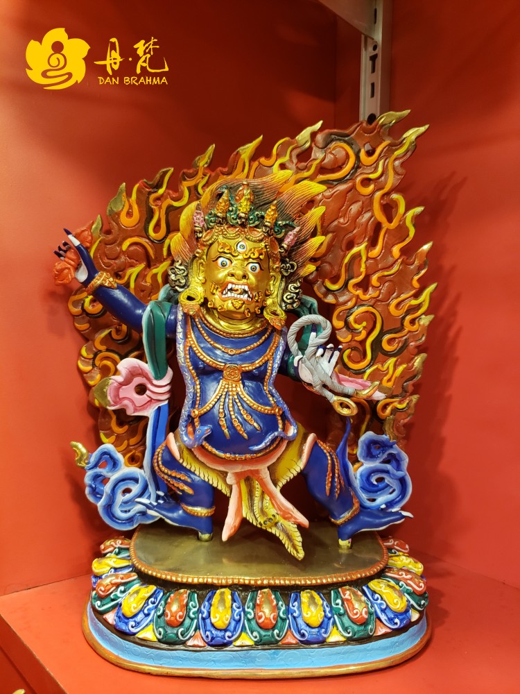 尼泊尔精品彩绘金刚手护法雕像恰那多杰一尺纯铜手工西藏古代铜雕
