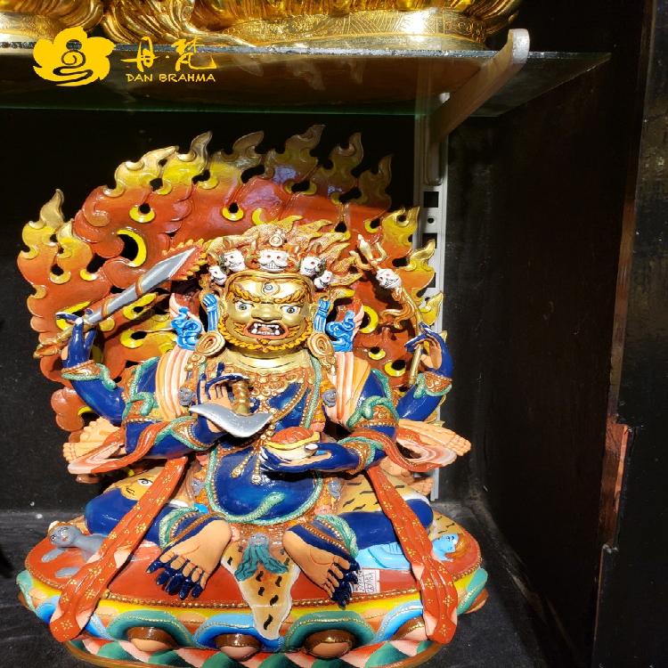 尼泊尔四臂玛哈嘎拉雕像彩绘密宗护法吉祥依怙大黑天西藏古代铜雕