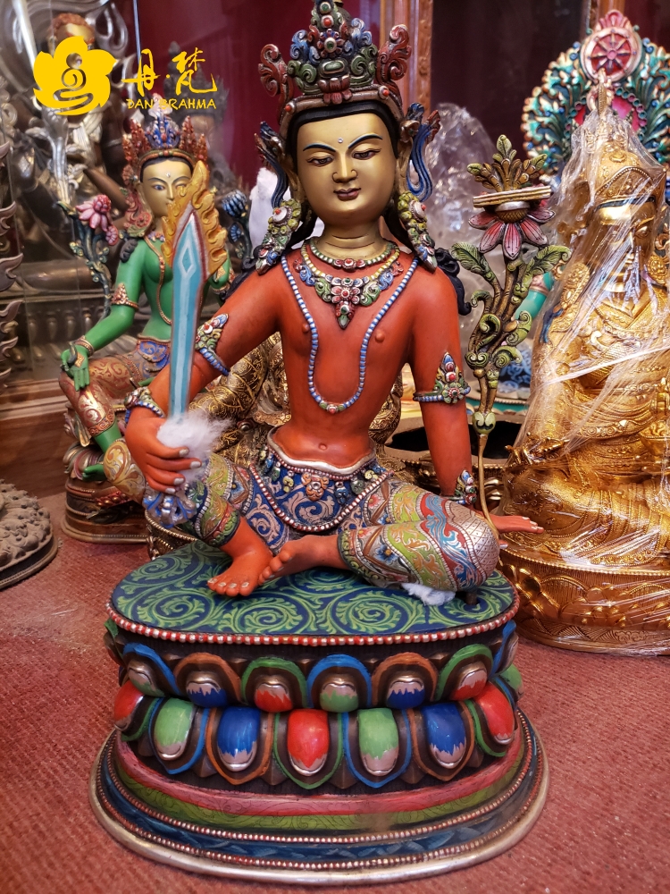 尼泊尔精品红文殊菩萨虚空藏菩萨像铜雕像高雕二雕像西藏古代铜雕