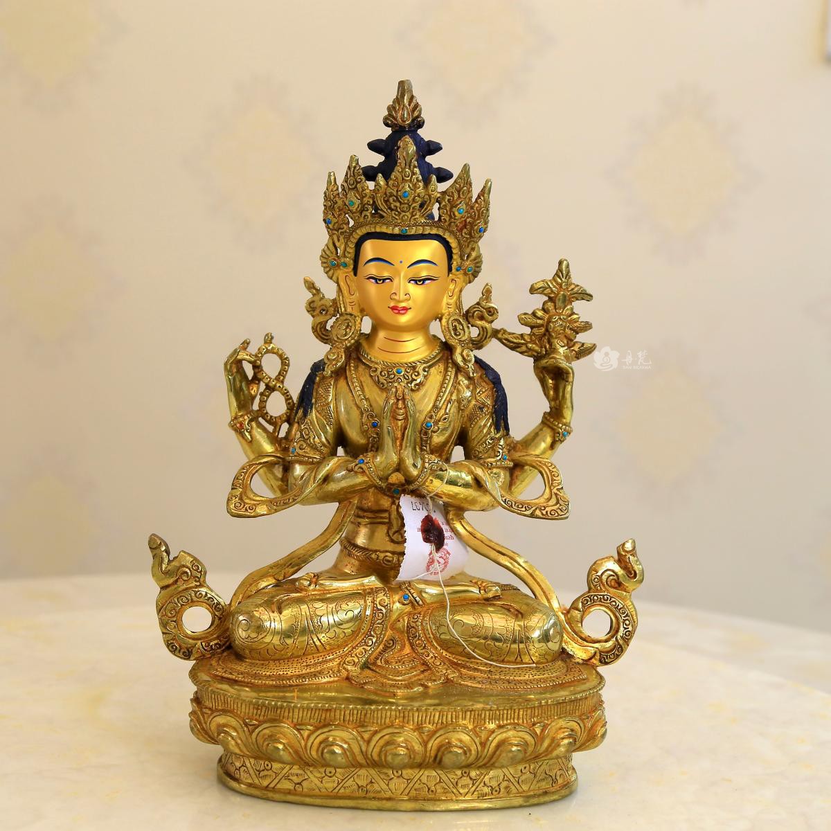 全鎏四臂观音佛像 手工制作藏传密宗铜佛高33cm尼泊尔一尺