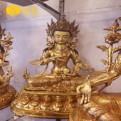 尼泊尔全鎏金金刚萨埵雕像高45cm密宗双莲花座铜雕座西藏古代铜雕