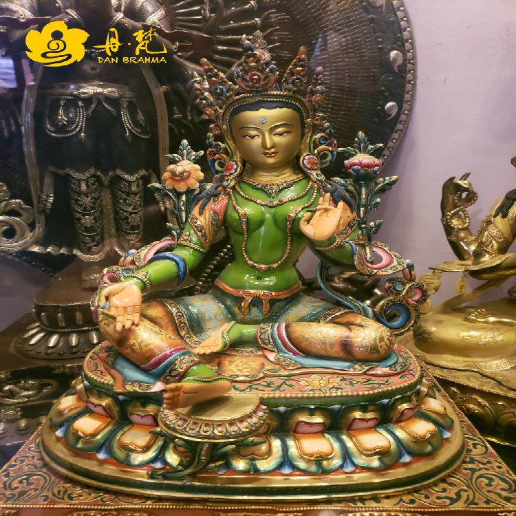 丹梵 尼泊尔绿度母雕像 纯铜彩绘释迦族精品度母 大师作品 高40cm