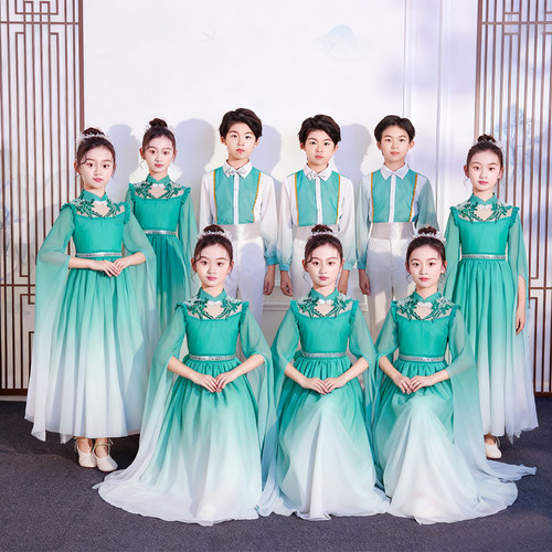 元旦儿童大合唱演出服中国风合唱
