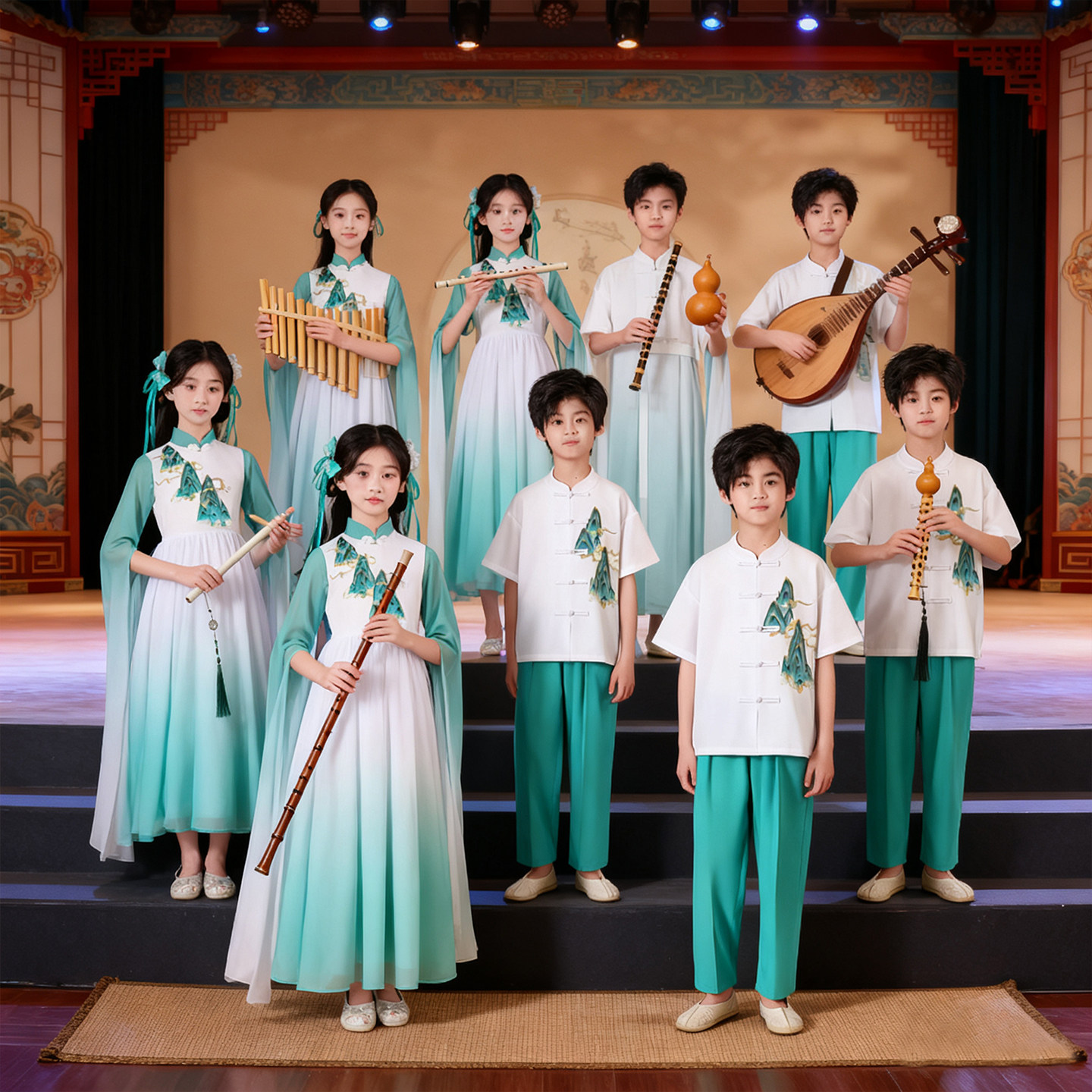 元旦儿童大合唱演出服中国风诗歌