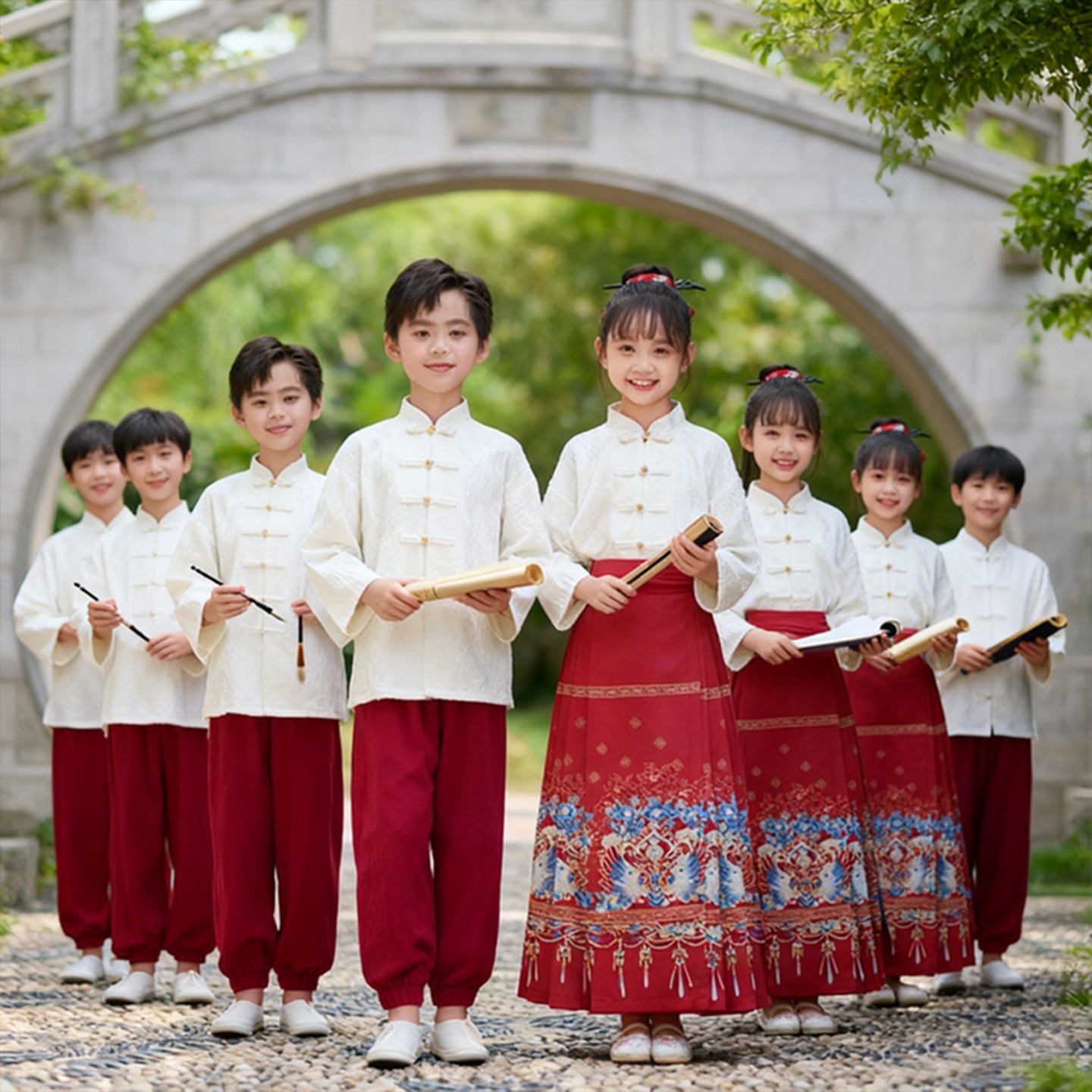元旦中国风儿童演出服合唱小学生表演服装马面裙汉服古典舞古装