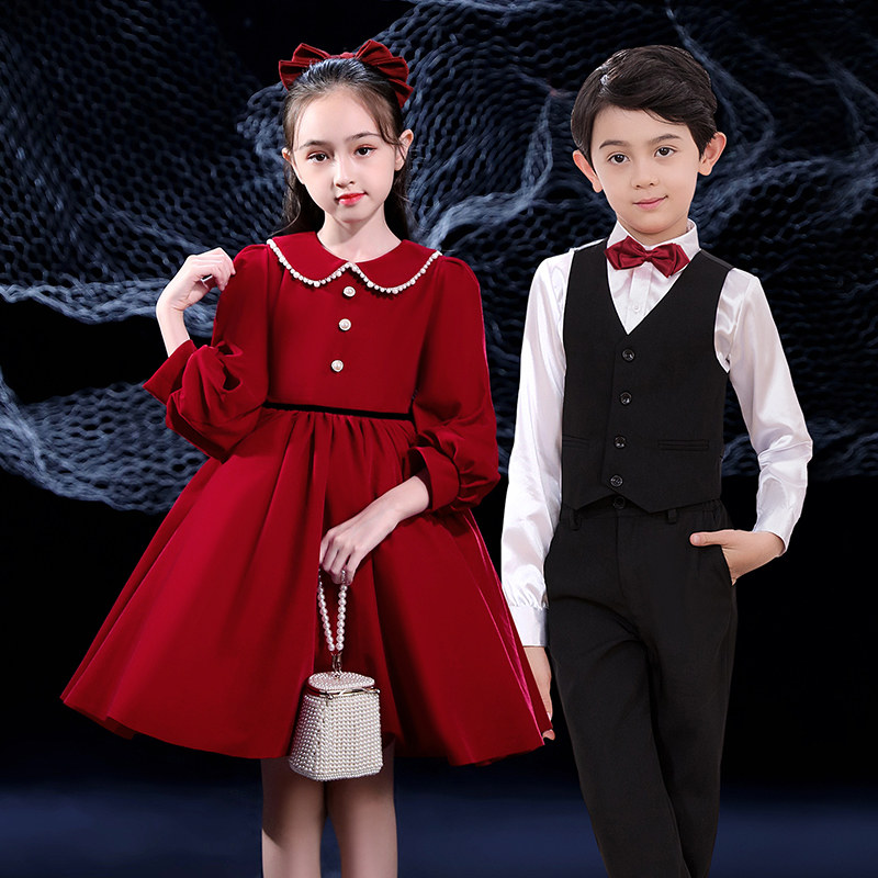 儿童合唱服秋冬季表演服中小学生诗歌朗诵服装礼服公主裙演出服装