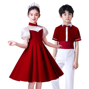 六一儿童合唱演出服小学生表演服红色爱国朗诵比赛男女童服装礼服
