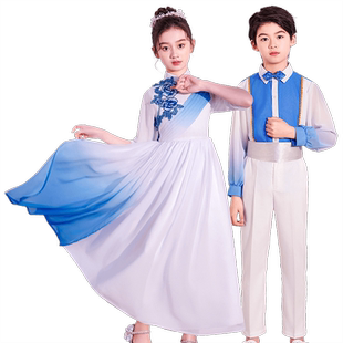 元旦儿童古筝演出服表演服装国风古风小学生新款中式礼服男女