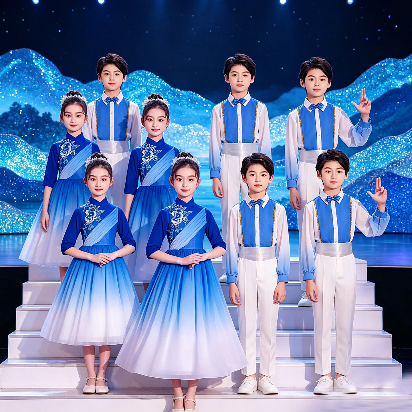 儿童演出服古筝表演服装女童汉服图片