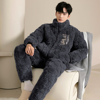 男士冬季三层夹棉加绒加厚珊瑚绒