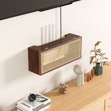实木藤编路由器wifi光猫置物架装饰电视机顶盒排线板板整理收纳盒