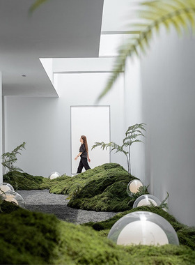 真绿植大型造景组合办公区苔藓草坪灯酒店室内装饰简约景观落地