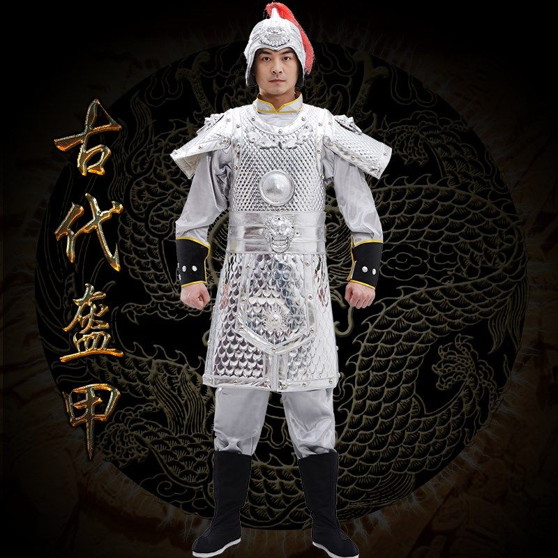 速发中国色代铠甲军视吕布铠甲银古古装将影盔甲演出服装男士银色