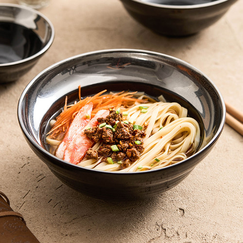 速发优格云纹乌金银镀釉陶碗大碗汤碗家用高端酒店面瓷米饭碗个人