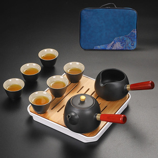 速发快行茶具套装 户外车载 侧杯壶旅客杯一壶六把便携式