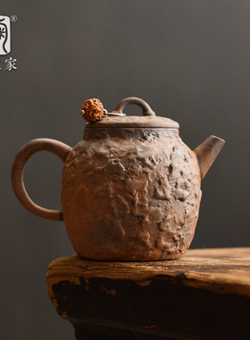速发石迷仿泥壁茶壶老岩陶陶瓷壶手工不规则雕刻茶具复古粗陶小容
