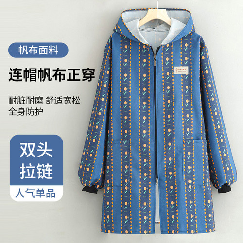 速发园田风帆布大褂工作防耐脏爆款长袖家用厨房围裙罩衣服尘透气