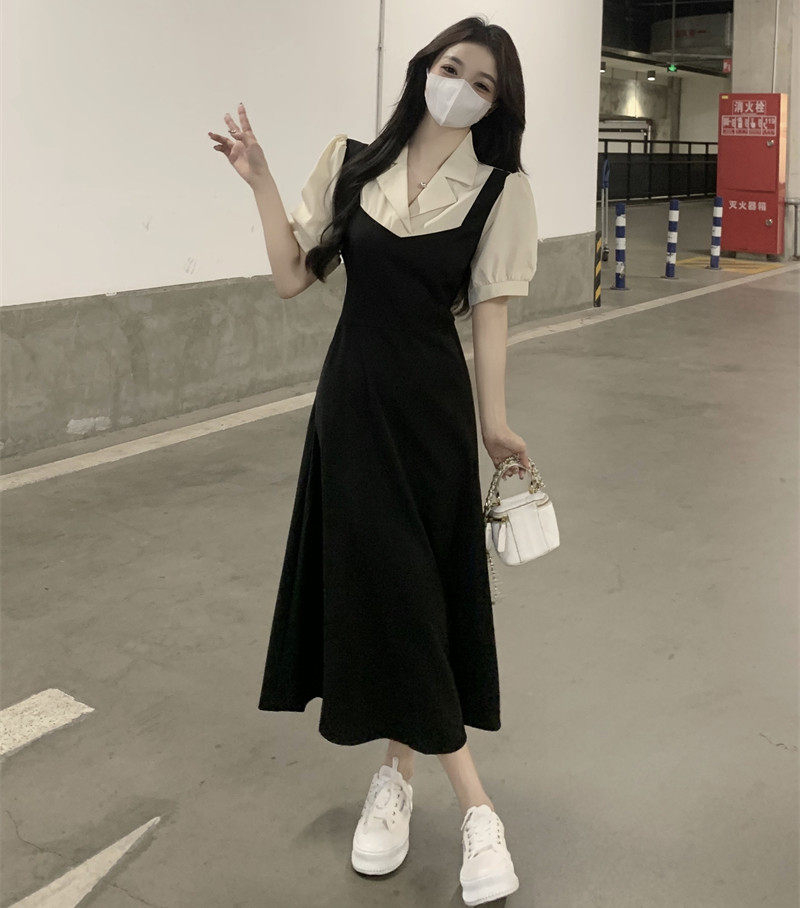 速发大码赫本字气夏假两件连衣裙质季裙子胖妹妹遮肉中长A风裙