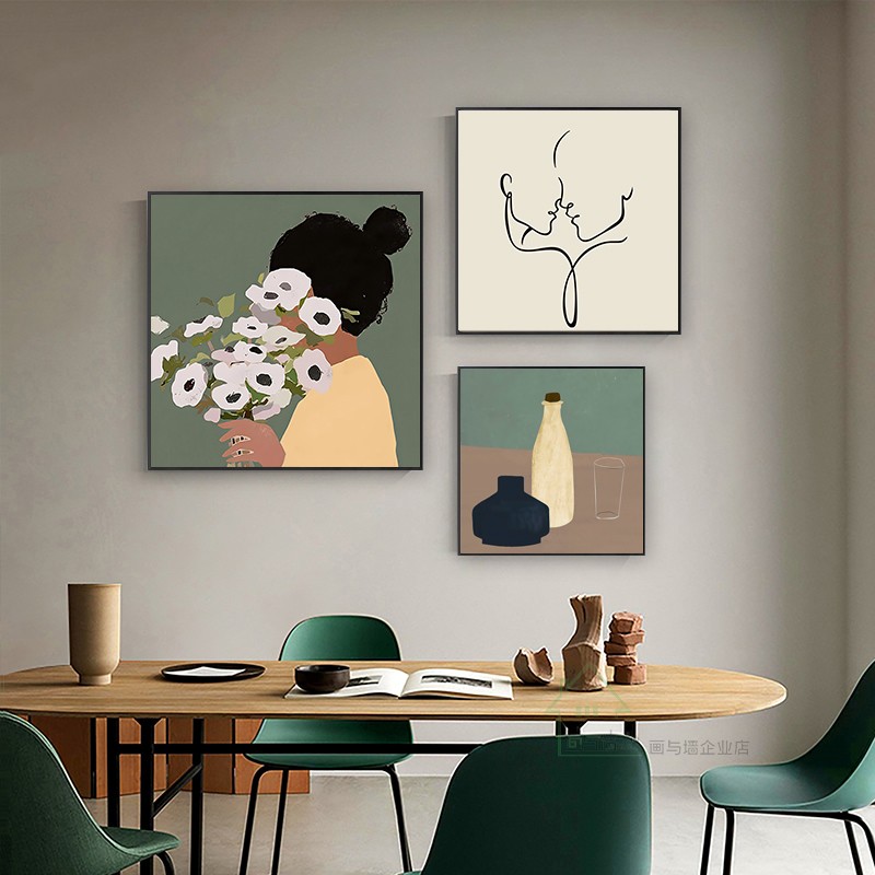 速发小清新客发沙厅背景墙装饰组小众艺术装饰画卧室床头复古画合