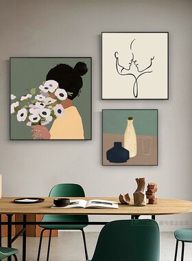 速发小清新客发沙厅背景墙装饰组小众艺术装饰画卧室床头复古画合