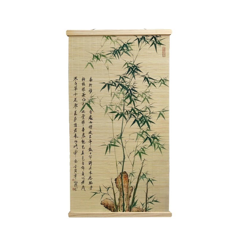速发新中式遇见孔雀装饰挂画竹帘子复古玄关招财图案茶室客厅墙壁图片