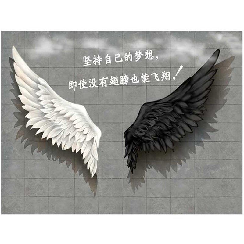 高端20新款北欧风墙纸壁画w天使的翅膀网红直播5间吧台科技馆奢华
