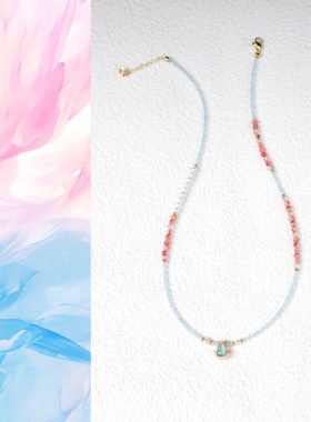 天然冰飘南红托帕石珍珠925银镶翡翠吊坠锁骨链项链原创设计款