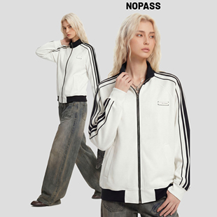 外套女 宽松开衫 NOPASS 国潮原创情侣「三条杠条纹立领卫衣」春季