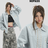 夹克宽松翻领外套男女 复古织带字母工装 NOPASS 国潮情侣原创美式