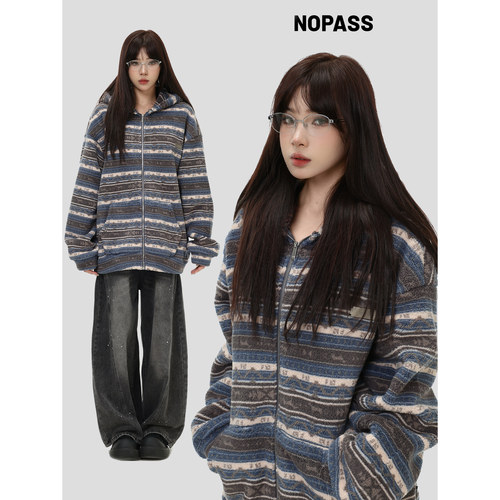 NOPASS费尔岛羊羔毛开衫卫衣