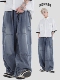 NOPASS 长裤 国潮牌情侣嘻哈街头复古水洗廓形牛仔裤 宽松阔腿工装