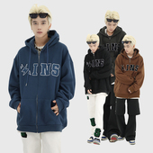 NOPASS 国潮自制潮牌四色大LOGO开衫 情侣宽松加绒卫衣拉链外套潮