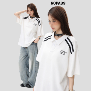 」夏季 复古「拼接翻领POLO短袖 宽松速干T恤女 国潮原创美式 NOPASS