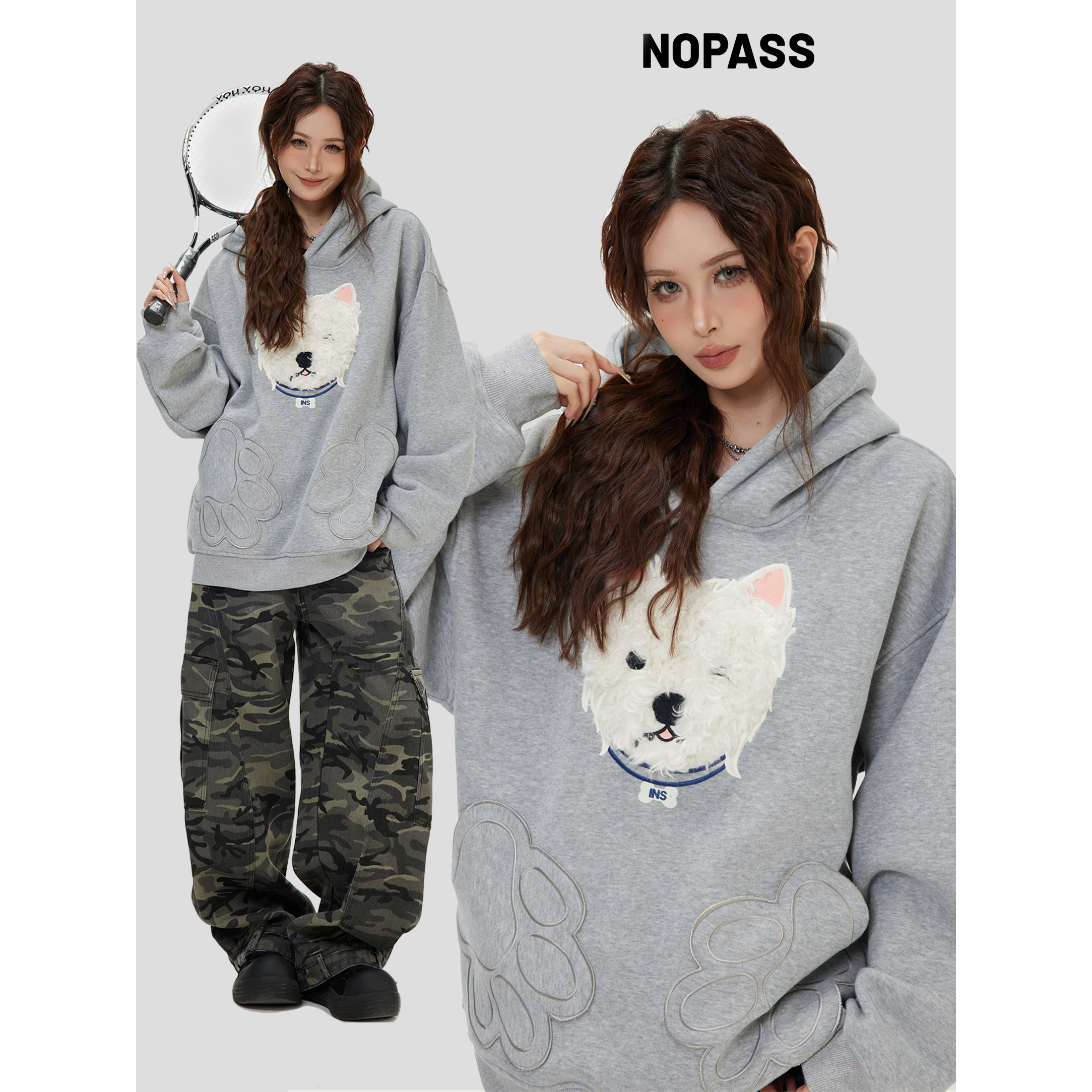 NOPASS狗爪大口袋连帽卫衣