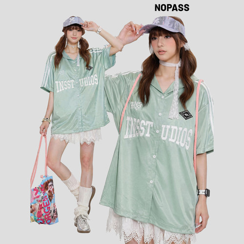 NOPASS「醋酸缎面棒球开衫」