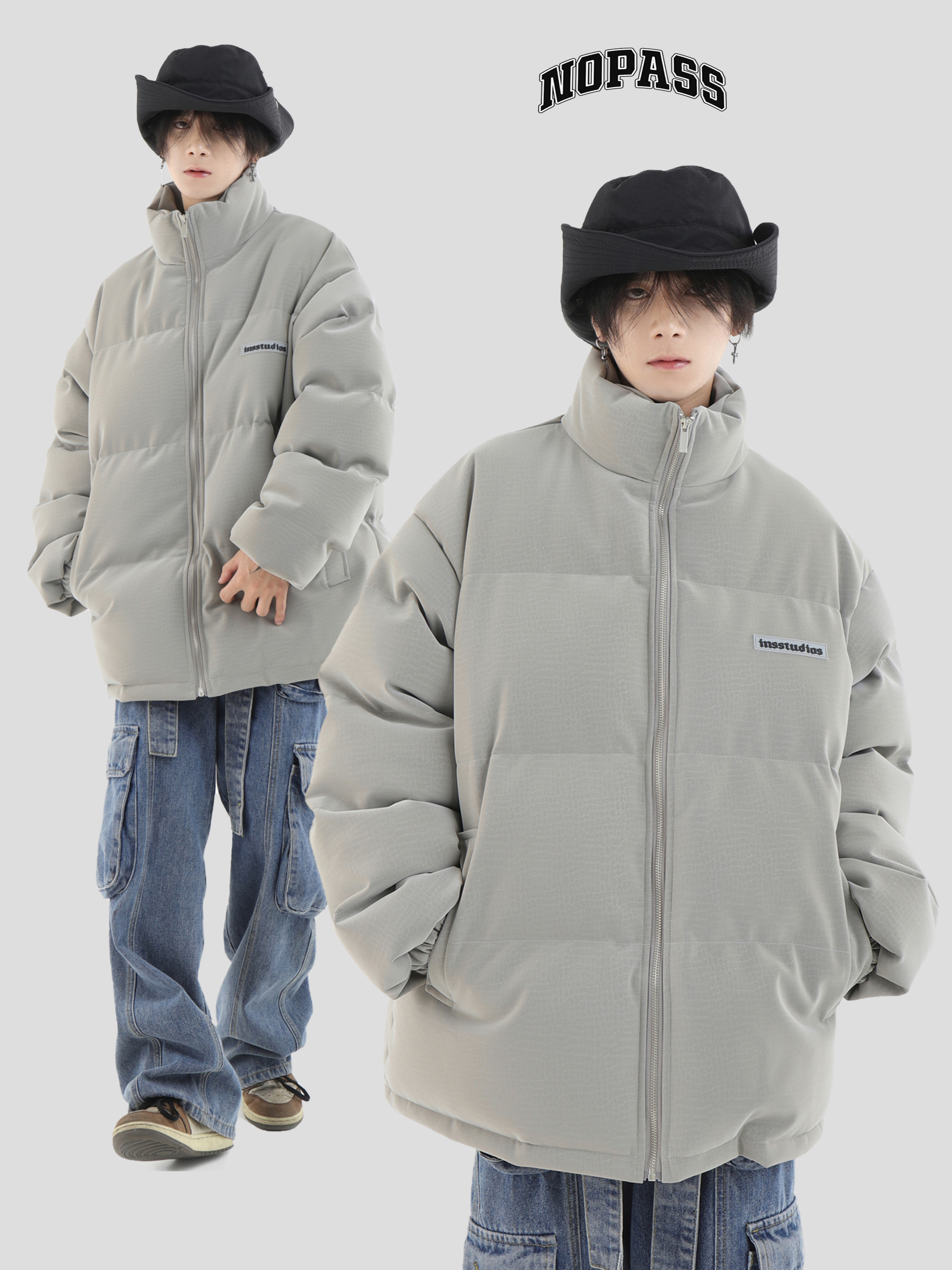 NOPASS国潮牌纹路感棉服外套