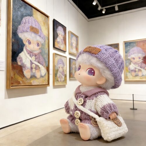 泡泡玛特Dimoo新生日记系列懵懂新奇娃衣15cm替换服紫色毛衣套装