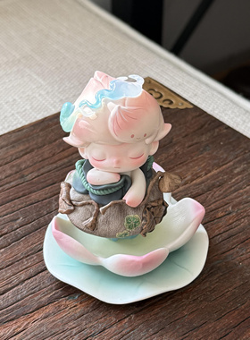 泡泡玛特DIMOO一盏风月手办盲盒莲花底座摆件收纳盒展示古风道具
