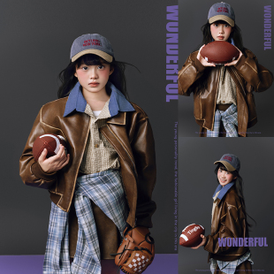 艺术写真 大童皮衣外套橄榄球造型运动风个性 儿童摄影服装 复古时尚