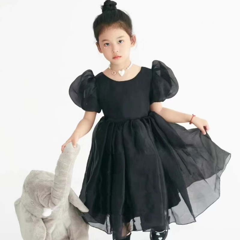 周岁女孩黑色公主裙纱裙生日宴礼服欧根纱大牌小香风儿童摄影服装