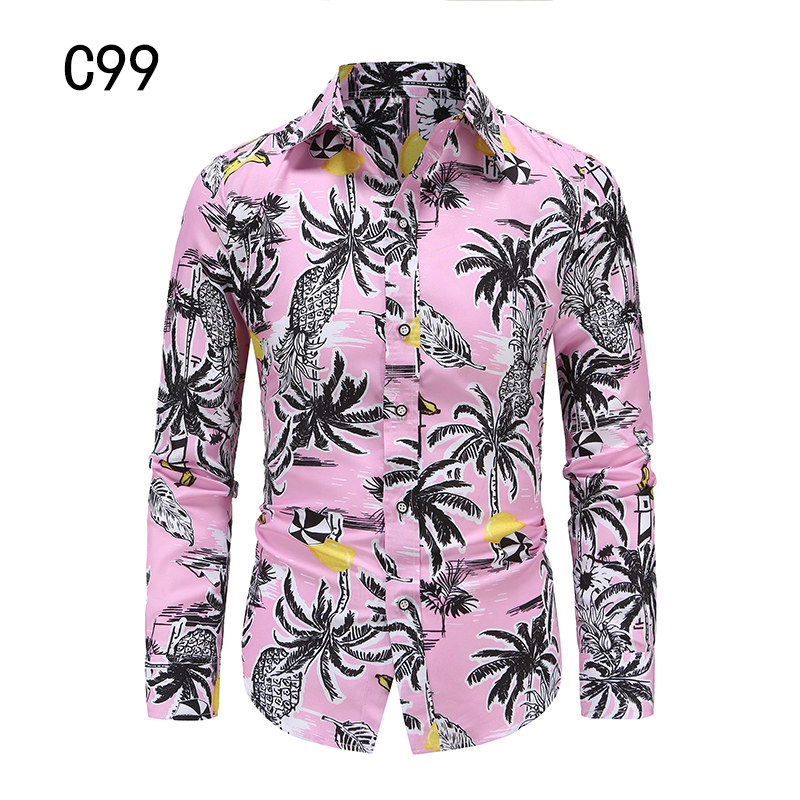 1508-C99-P25男装2025秋装新款大码长袖衬衫花色印花衬衣男装免烫图片