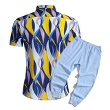 1508-CS08+K522-P45外贸欧美跨境现货短袖衬衫套装夏威夷沙滩衬衣，男装T恤，星座1508-1