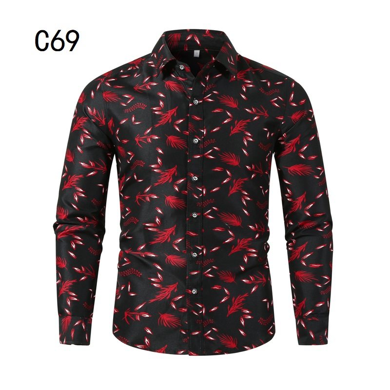 1611B-C69-P25大码宽松潮流衬衫男士印花春装新品2021潮长袖衬衫图片