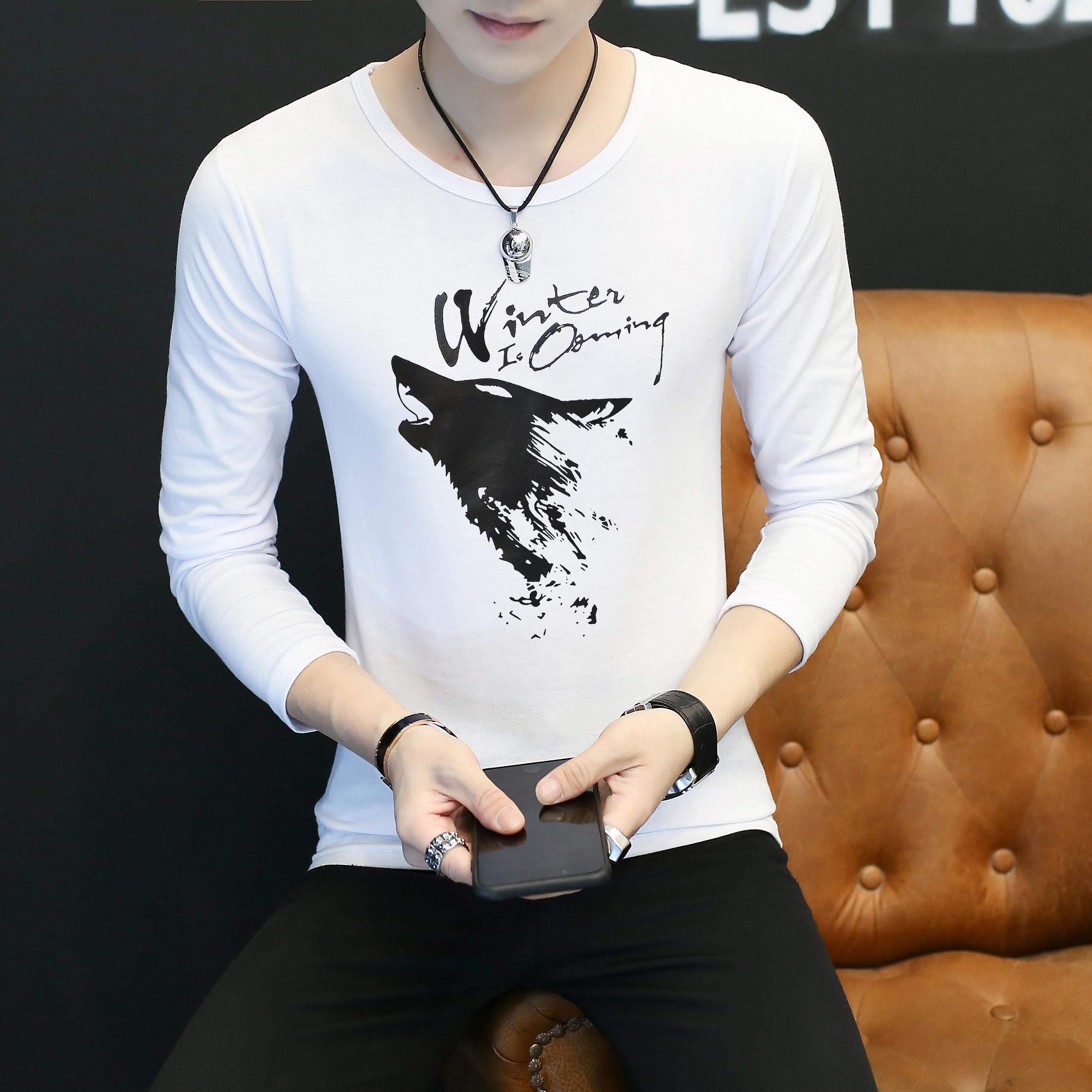 1508-CT16-P12新款长袖T恤创意印花初中高中大学青年T恤狼头白，男装T恤，星座1508-1