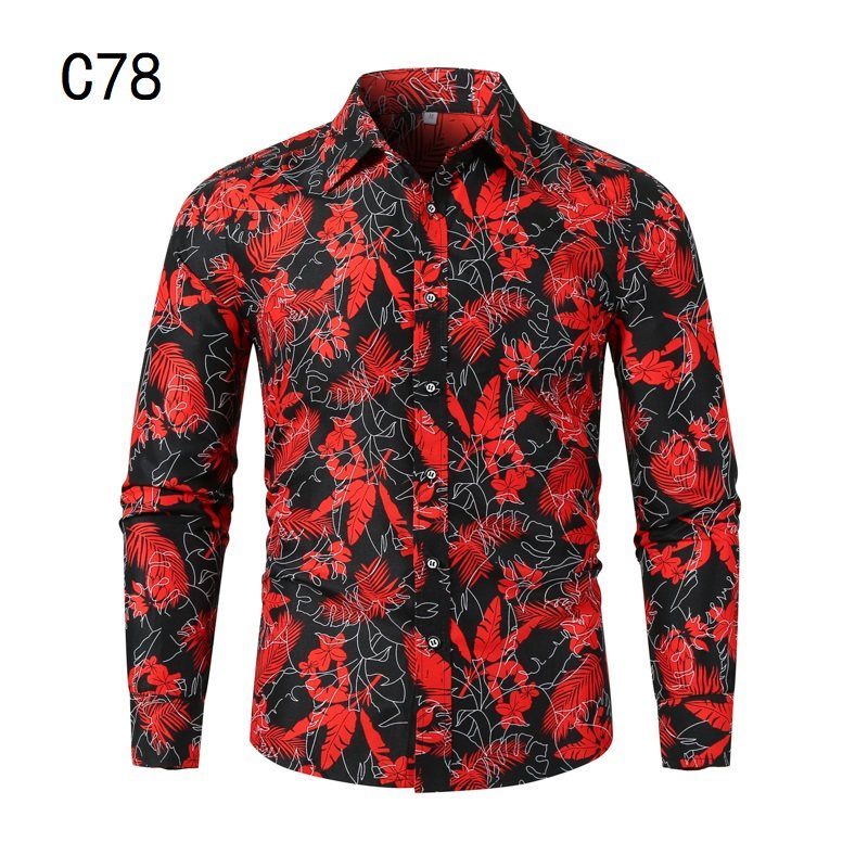 1508-C78-P20男装2025秋装新款大码长袖衬衫花色印花衬衣男装免烫图片